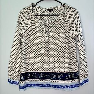 J Crew Women’s Tie Ruffle Top Blue White Size XXS 2XS Floral